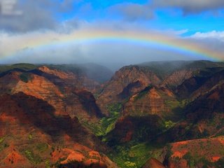 Обои небо, каньон, радуга, красота, сша, каньон ваймеа, the sky, canyon, rainbow, beauty, usa, waimea canyon разрешение 1920x1200 Загрузить