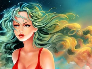 Обои небо, девушка, взгляд, волосы, the sky, girl, look, hair разрешение 1920x1200 Загрузить