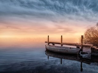 Обои озеро, природа, причал, лодка, lake, nature, pier, boat разрешение 1920x1200 Загрузить