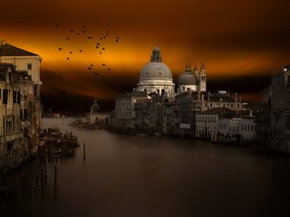 Обои закат, город, венеция, канал, птицы, италия, sunset, the city, venice, channel, birds, italy разрешение 2560x1706 Загрузить