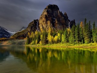 Обои небо, деревья, озеро, горы, лес, отражение, водоем, the sky, trees, lake, mountains, forest, reflection, pond разрешение 2560x1600 Загрузить