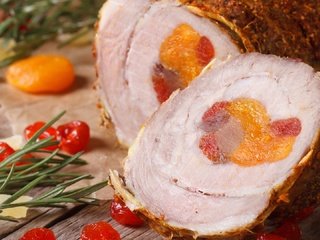 Обои мясо, рулет, курага, розмарин, мясной рулет, meat, roll, dried apricots, rosemary, meatloaf разрешение 3840x2160 Загрузить