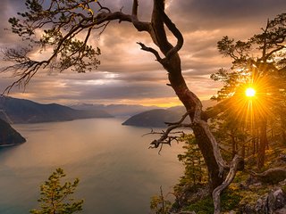 Обои озеро, горы, природа, закат, lake, mountains, nature, sunset разрешение 1920x1200 Загрузить