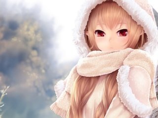Обои арт, зима, девушка, взгляд, аниме, удивление, капюшон, шарф, art, winter, girl, look, anime, surprise, hood, scarf разрешение 1920x1080 Загрузить
