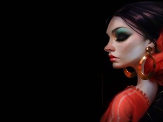 Обои арт, девушка, профиль, макияж, закрытые глаза, танцовщица, daniel orive, rocio de flamenco, art, girl, profile, makeup, closed eyes, dancer разрешение 1992x1168 Загрузить