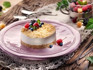 Обои мята, малина, ягоды, черника, торт, десерт, чизкейк, mint, raspberry, berries, blueberries, cake, dessert, cheesecake разрешение 2560x1567 Загрузить