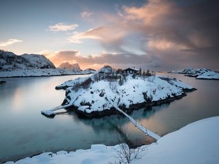 Обои зима, мост, остров, норвегии, troms fylke, winter, bridge, island, norway разрешение 2048x1365 Загрузить
