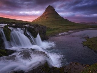 Обои горы, водопад, вулкан, исландия, mountains, waterfall, the volcano, iceland разрешение 2048x1298 Загрузить