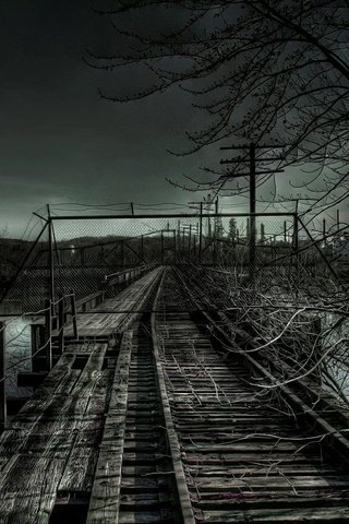 Обои дорога, мрак, ветки, железная, road, the darkness, branches, iron разрешение 1920x1200 Загрузить