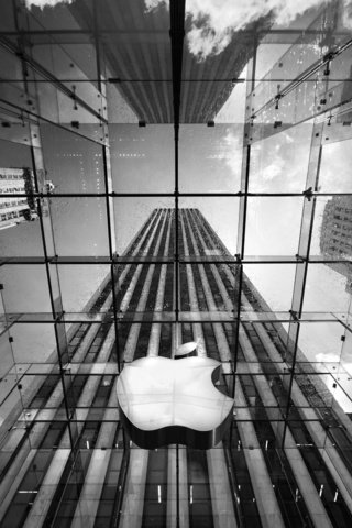 Обои черно-белая, небоскребы, логотип, эппл, black and white, skyscrapers, logo, apple разрешение 2560x1600 Загрузить
