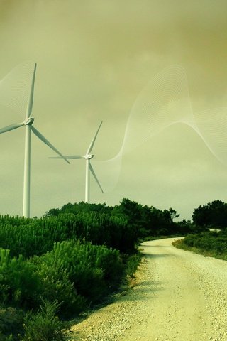 Обои дорога, трава, линии, ветряки, ветротурбины, road, grass, line, windmills, wind turbine разрешение 1920x1200 Загрузить