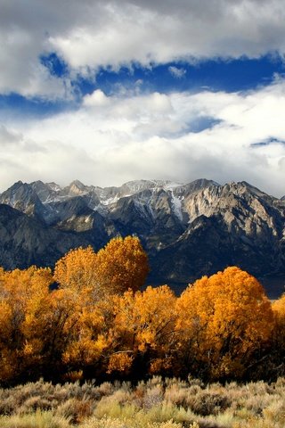 Обои облака, деревья, горы, природа, осень, clouds, trees, mountains, nature, autumn разрешение 2560x1600 Загрузить