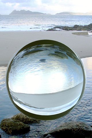 Обои пляж, сфера, шар, стеклянный, компьютерный дизайн, beach, sphere, ball, glass, computer design разрешение 1920x1080 Загрузить