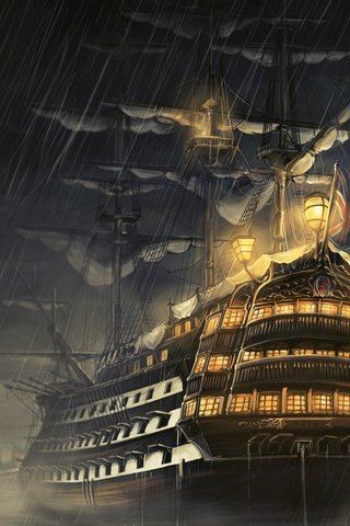 Обои ночь, море, корабль, парусник, дождь, фрегат, night, sea, ship, sailboat, rain, frigate разрешение 1920x1080 Загрузить