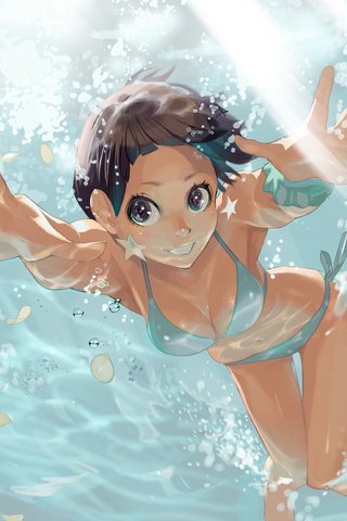 Обои вода, настроение, аниме, девочка, позитив, water, mood, anime, girl, positive разрешение 1920x1200 Загрузить