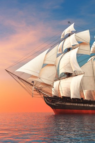 Обои небо, море, корабль, плавание, паруса., the sky, sea, ship, swimming, sails. разрешение 1920x1080 Загрузить