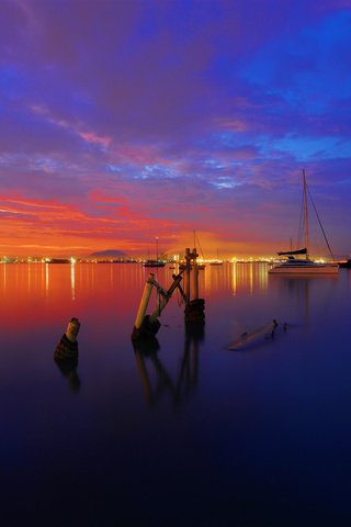 Обои небо, вечер, закат, море, яхта, the sky, the evening, sunset, sea, yacht разрешение 2048x1365 Загрузить