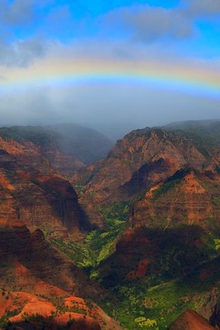 Обои небо, каньон, радуга, красота, сша, каньон ваймеа, the sky, canyon, rainbow, beauty, usa, waimea canyon разрешение 1920x1200 Загрузить