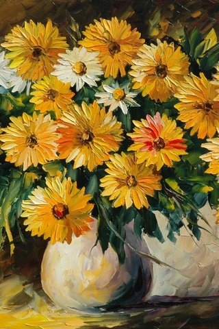 Обои цветы, букет, ваза, живопись, leonid afremov, flowers, bouquet, vase, painting разрешение 2813x1869 Загрузить