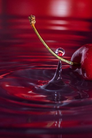 Обои вода, макро, капля, черешня, вишня, всплеск, яг, water, macro, drop, cherry, splash, yag разрешение 2880x1913 Загрузить