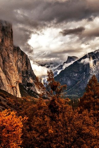 Обои деревья, горы, осень, сша, калифорния, йосемити, trees, mountains, autumn, usa, ca, yosemite разрешение 2048x1365 Загрузить