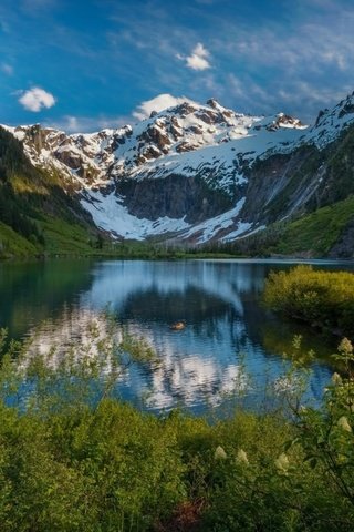 Обои трава, вечер, озеро, горы, снег, природа, отражения, лето, grass, the evening, lake, mountains, snow, nature, reflection, summer разрешение 1920x1200 Загрузить