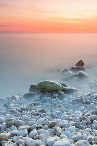 Обои небо, камни, берег, пейзаж, море, горизонт, the sky, stones, shore, landscape, sea, horizon разрешение 1920x1200 Загрузить