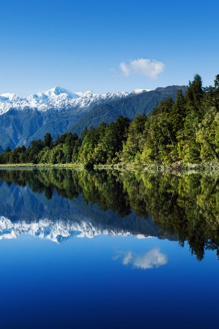 Обои небо, вода, озеро, лес, отражение, гора, новая зеландия, the sky, water, lake, forest, reflection, mountain, new zealand разрешение 1920x1280 Загрузить