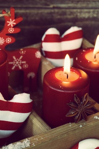 Обои свечи, новый год, украшения, конфеты, рождество, сердечки, леденец, ящик, candles, new year, decoration, candy, christmas, hearts, lollipop, box разрешение 1920x1200 Загрузить