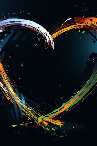 Обои арт, рисунок, разноцветные, краски, сердце, разводы, любовь, черный фон, art, figure, colorful, paint, heart, divorce, love, black background разрешение 2560x1600 Загрузить