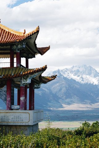 Обои пагода, китай, снежные горы, pagoda, china, snowy mountains разрешение 1920x1080 Загрузить