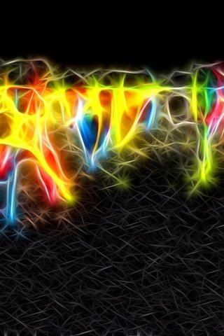 Обои абстракция, компьютерная, линии, фон, черный, графика, искры, фрактал, неоновые, abstraction, computer, line, background, black, graphics, sparks, fractal, neon разрешение 1920x1150 Загрузить