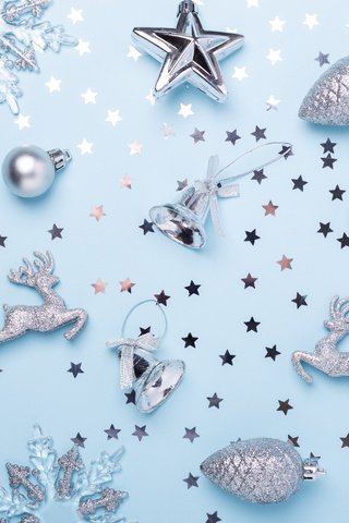 Обои новый год, новогодние украшения, олень, конфетти, фон, голубой, блеск, игрушки, серебро, снежинка, new year, christmas decorations, deer, confetti, background, blue, shine, toys, silver, snowflake разрешение 5760x3840 Загрузить