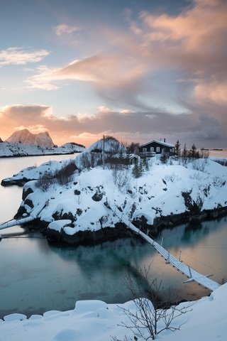 Обои зима, мост, остров, норвегии, troms fylke, winter, bridge, island, norway разрешение 2048x1365 Загрузить