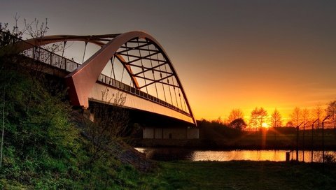 Обои река, солнце, мост, river, the sun, bridge разрешение 1920x1200 Загрузить