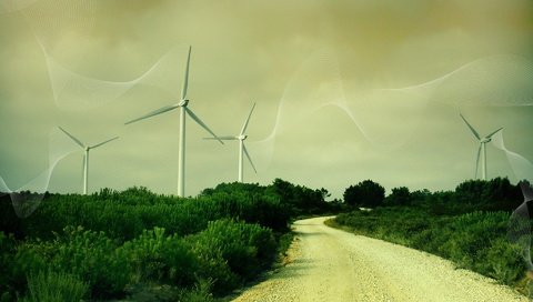 Обои дорога, трава, линии, ветряки, ветротурбины, road, grass, line, windmills, wind turbine разрешение 1920x1200 Загрузить