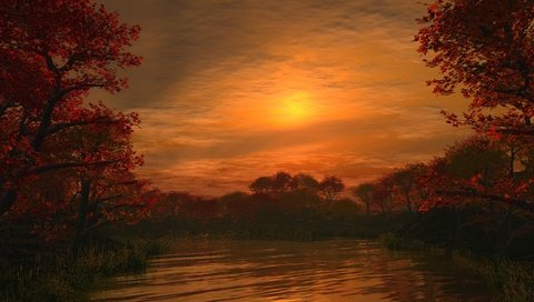 Обои озеро, солнце, закат, lake, the sun, sunset разрешение 1920x1080 Загрузить
