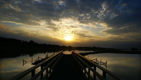 Обои озеро, закат, мост, lake, sunset, bridge разрешение 2560x1600 Загрузить