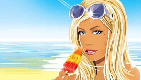 Обои вектор, море, блондинка, лето, очки, мороженное, vector, sea, blonde, summer, glasses, ice cream разрешение 1920x1200 Загрузить