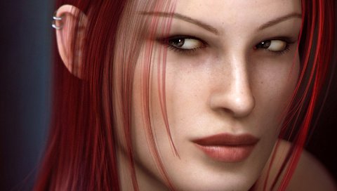 Обои девушка, портрет, взгляд, лицо, эльфийка, красные волосы, girl, portrait, look, face, elf, red hair разрешение 1920x1080 Загрузить