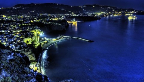 Обои ночь, огни, город, побережье, италия, амальфи, night, lights, the city, coast, italy, amalfi разрешение 2048x1279 Загрузить