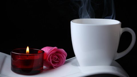 Обои роза, чашка, свеча, rose, cup, candle разрешение 1920x1280 Загрузить