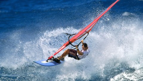 Обои доска, волна, океан, спорт, всплеск, парус, виндсёрфинг, board, wave, the ocean, sport, splash, sail, windsurfing разрешение 2880x1800 Загрузить