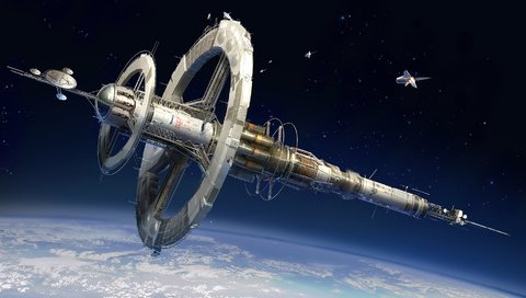 Обои арт, станция, космос, планета, корабль, орбита, art, station, space, planet, ship, orbit разрешение 1920x1080 Загрузить