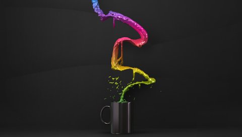 Обои разноцветная жидкость льется в чашку, colored liquid pouring into the cup разрешение 2560x1440 Загрузить