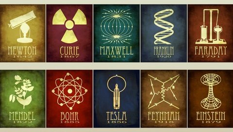 Обои эйнштейн, curie, maxwell, faraday, mendel, bohr, tesla, feynman, ньютон, франклин, einstein, newton, franklin разрешение 1920x1080 Загрузить