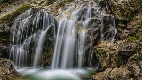 Обои камни, водопад, каскад, stones, waterfall, cascade разрешение 2048x1509 Загрузить