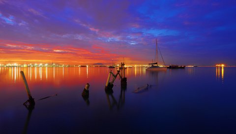 Обои небо, вечер, закат, море, яхта, the sky, the evening, sunset, sea, yacht разрешение 2048x1365 Загрузить