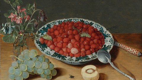 Обои цветы, арт, виноград, земляника, натюрморт, isaak soreau, flowers, art, grapes, strawberries, still life разрешение 3840x2400 Загрузить