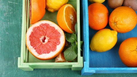 Обои мята, фрукты, лимон, апельсин, киви, цитрусы, грейпфрут, mint, fruit, lemon, orange, kiwi, citrus, grapefruit разрешение 2880x1906 Загрузить